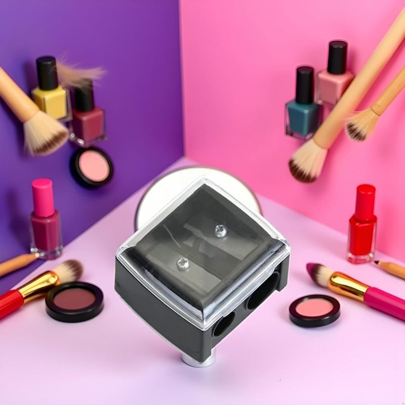 Bwexxt Black Eyeliner Sharpener Makeup Pencil Sharpener Pencil Sharpeners for Eyebrow Eyeliner Pencil Tool Dual Holes Eye Pencil Sharpener with Cover Portable Makeup Brushes and Tools - Image 2